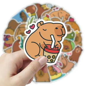 Cute capybara waterproof vinyl stickers pack for water bottles, laptops, and luggage decor.