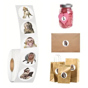Lustige Affen Meme Rollenaufkleber 500 Stk niedliche Tierausdrücke dekorative Siegelaufkleber