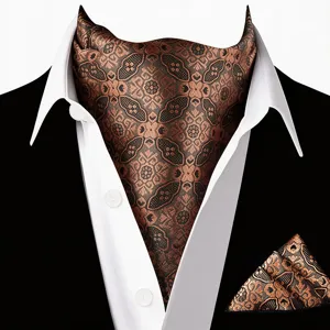 Heren retro paisley ascot stropdas en pocet set voor formele zakelijke pakken en bruiloften.