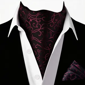 Heren vintage paisley ascot das en pochet set formele pak accessoire detail weergave