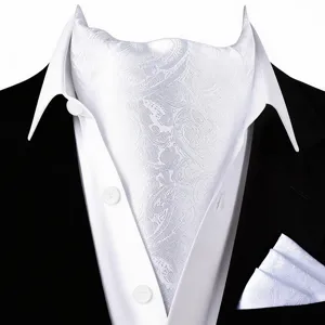 Set van witte paisley ascot en pochette voor formele heren trouwpakken en kostuums.