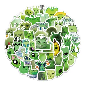 Grüne Alien Katzen Sticker Set wasserdichte Cartoon Graffiti Aufkleber für Koffer Gitarre.