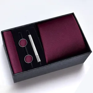 Coffret cadeau cravate homme bordeaux business avec boutons de manchette pince