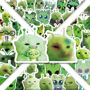 100 Stk. grüne Alien Katzen Sticker wasserdichte niedliche Vinyl Graffiti Aufkleber für Koffer