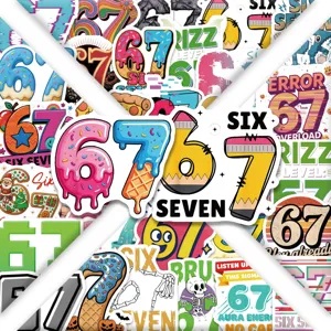 Cartoon number 67 graffiti stickers meme waterproof decal for laptop, case and luggage.