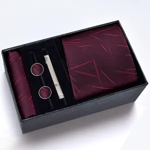 Set regalo cravatta uomo gemelli fazzoletto da taschino bordeaux elegante set.