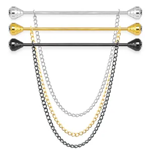Men's fashion metal shirt collar pin chain with crystal rhinestone collar bar set