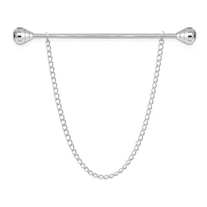 Men silver collar bar shirt collar pin with chain tassel fashion business tie accessory