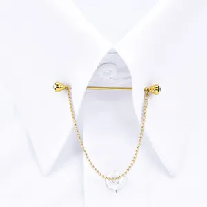 Men's gold shirt collar pin with rhinestone chain bar tie clip vintage fashion accessory