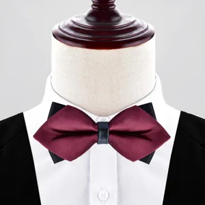 Men wine red layered bow tie formal suit wedding groom tuxedo neckwear accessory stylish