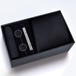 Set Cravatta Da Uomo D'Affari Tessuto Jacquard Fatto A Mano Pocetta Gemelli Fermacravatta Scatola Regalo