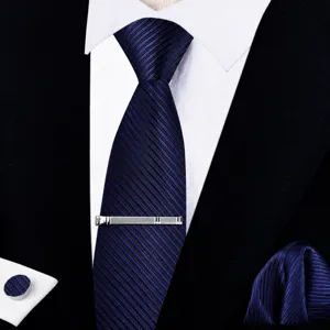 Men Business Formal Zipper Necktie Gift Box Set Striped Non-Knot Wedding Groom Necktie Accessories