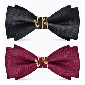 Farfallino da Sposa d'Affari per Uomo Tessuto Twill Classico Con Decorazione in Foglia di Metallo Elegante Collo per Abito da Sposo