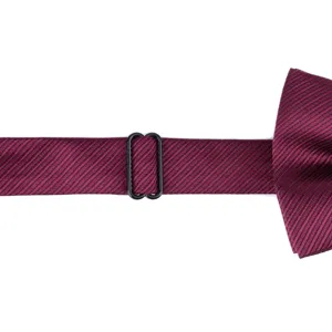 Farfallina da uomo bordeaux a righe con cinturino con fibbia in metallo nero regolabile.