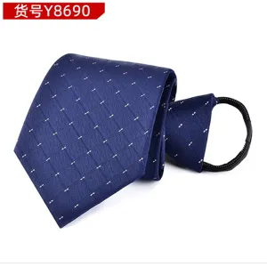 Men's blue patterned zipper tie 8cm business formal lazy no-tie necktie for wedding
