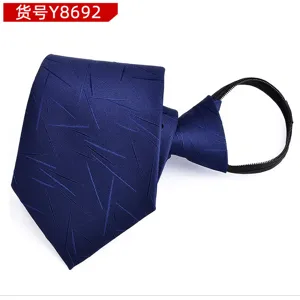 Men's zipper tie pre-tied ready-made zip necktie business formal wear 8cm blue patterned style
