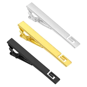 Men metal tie clip business formal wear gold silver black tie bar with geometric cutout