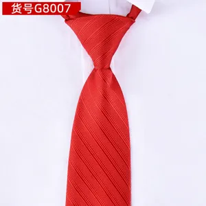 Red zipper necktie detail close up, classic business formal wear accessory, neat texture pattern.