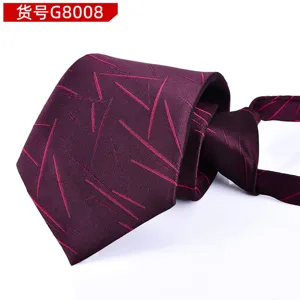 Detailed view of the purple zipper tie with stylish pink geometric line patterns for men.