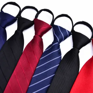 Men Business Zipper Tie Pre Tied Lazy Necktie Professional Uniform Wedding Party Formal Neck Wear Polyester