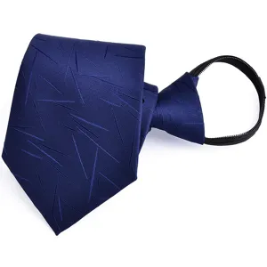 Men's blue zipper tie pre-tied business formal necktie with abstract pattern design main view