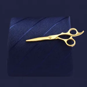 Gold scissor tie clip for men, 6.5cm length brass business suit accessory for formal wear