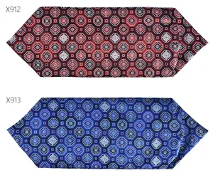 Men vintage geometric print silk ascot neck scarf detail view, classic brit style cravat.