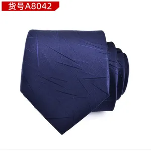 Classic dark blue men's necktie with subtle geometric pattern, perfect for business formal wear.