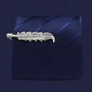 Silver feather tie clip for men business suit formal wear accessory 4.8cm length detail view