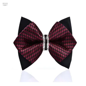 Men rhinestone bow tie black red houndstooth wedding groom formal neckwear bow accessory