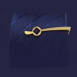 Golden brass tie clip with dark blue starry stone and rhinestones, length 5.6cm for men.