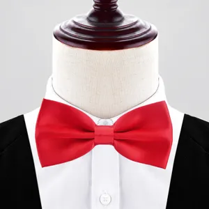 Red solid color double layer formal bow tie for men wedding business suit groom accessory