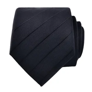 Classic men's dark blue striped necktie 8cm wide for business formal wedding wear.