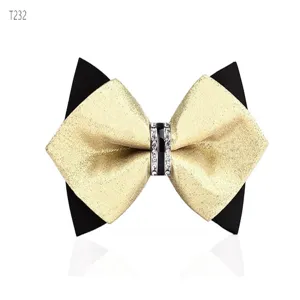 Mens gold black double layer rhinestone bow tie for wedding groom formal tuxedo suit party.