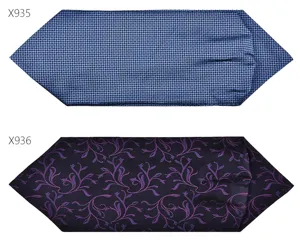 Men formal cravat necktie detail view, vintage pattern polyester silk ascot scarf for suits.