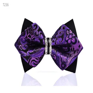 Men elegant crystal bow tie black purple groom wedding formal neckwear fashion accessory detail
