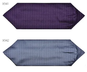Men's polka dot necktie cravat set, stylish polyester suit accessory in purple and grey.