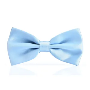 Light blue solid silk bow tie for men wedding formal wear classic pre-tied bowknot accessory