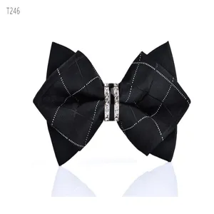 Black plaid crystal rhinestone bow tie for men, elegant wedding groom formal neckwear.
