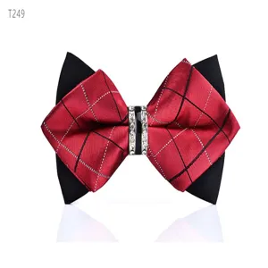 Men's red black plaid bow tie crystal rhinestone formal wedding party groom bowtie accessory
