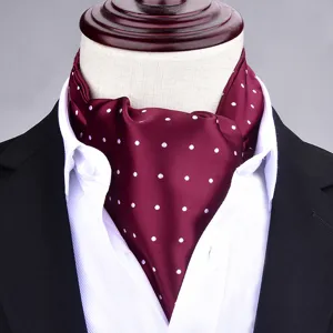 Mens burgundy polka dot ascot tie formal suit neck scarf British vintage silk neckerchief