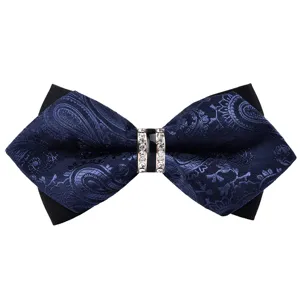Mens pointed rhinestone crystal bowtie black wedding groom formal wear necktie accessory