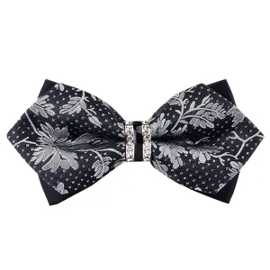 Men fashion sharp corner bow tie black silver floral rhinestone crystal wedding formal wear