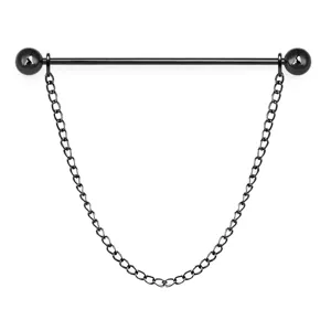 Détail de chaîne de col de chemise en métal noir, chaînes suspendues, finition électrolytique.