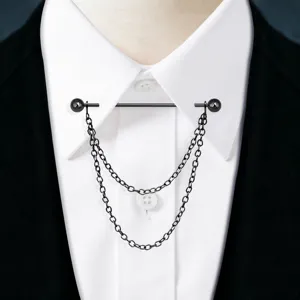 Homme épingle de col métal noir double chaîne gland chemise barre de cravate détail accessoire