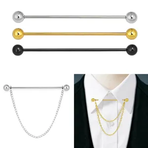 Épingle de Col de Chemise en Cuivre pour Homme Pince à Cravate avec Chaîne à Gland Style Français Barre de Col en Métal Bijoux