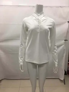 White long sleeve top for women, casual slim fit button-up basic shirt for daily wear.