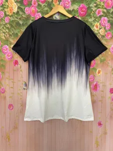 Camiseta mujer manga corta casual cuello V estampado degradado verano top moda diario cómodo.