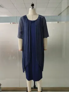 Blue mesh cardigan dress set women elegant two piece casual chic outfit new fashion