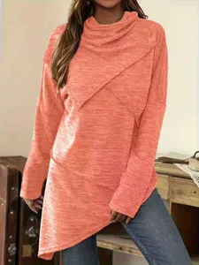Herbst Winter Damen lässig einfarbig unregelmäßig langarm Rollkragen Sweatshirt Oberteil